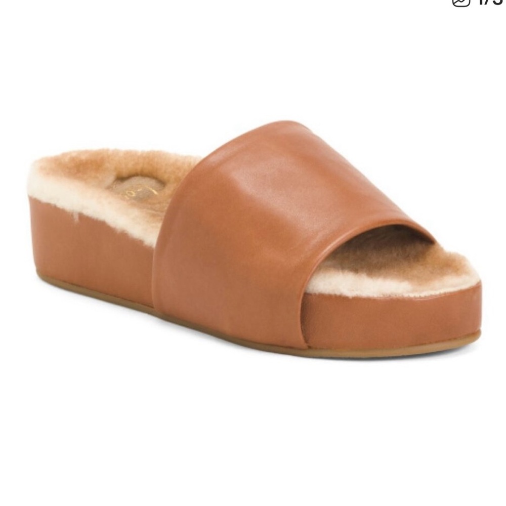 BEEK Pelican  Platform  Shearling Slides / Anthropologie